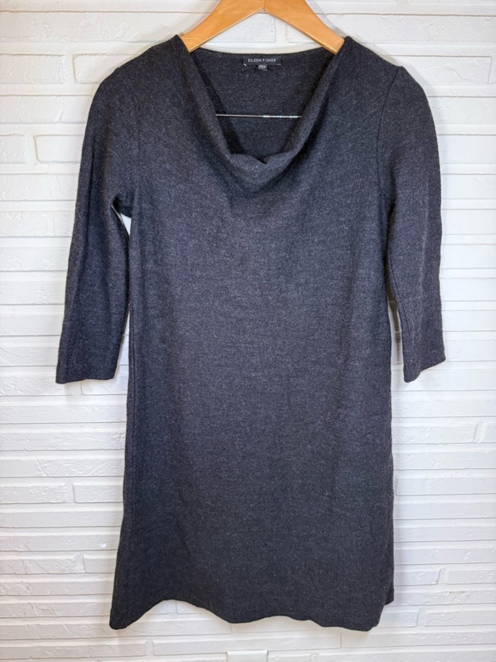 Eileen Fisher Gray Wool Long Sleeve Cowl Neck Dress, Women’s Size extra small